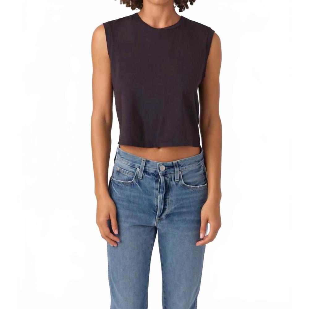 NEW AMO denim sleeveless babe tee in vintage black